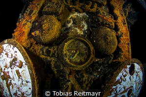 Clock in the engine room of Rio de Janeiro Maru, Chuuk by Tobias Reitmayr 